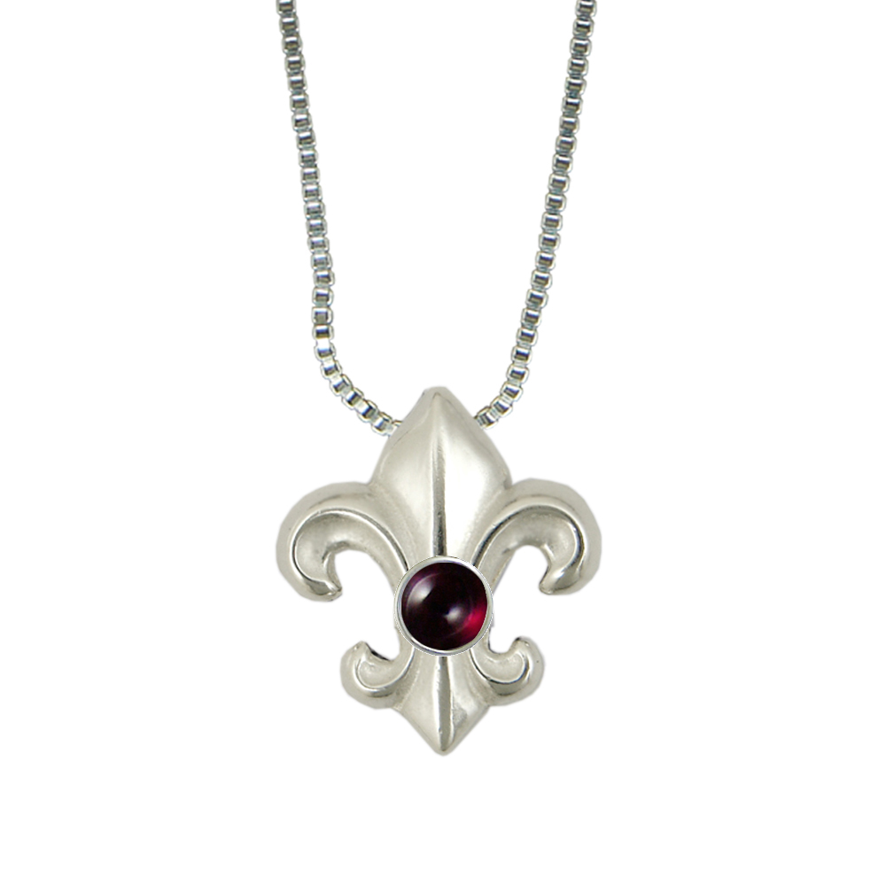 Sterling Silver Fleur de Lis Pendant Necklace With Garnet